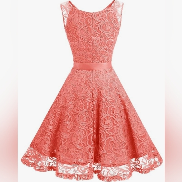 Dressystar Women Floral Lace Short Party Dress - size 2XL, Coral - Picture 2 of 8